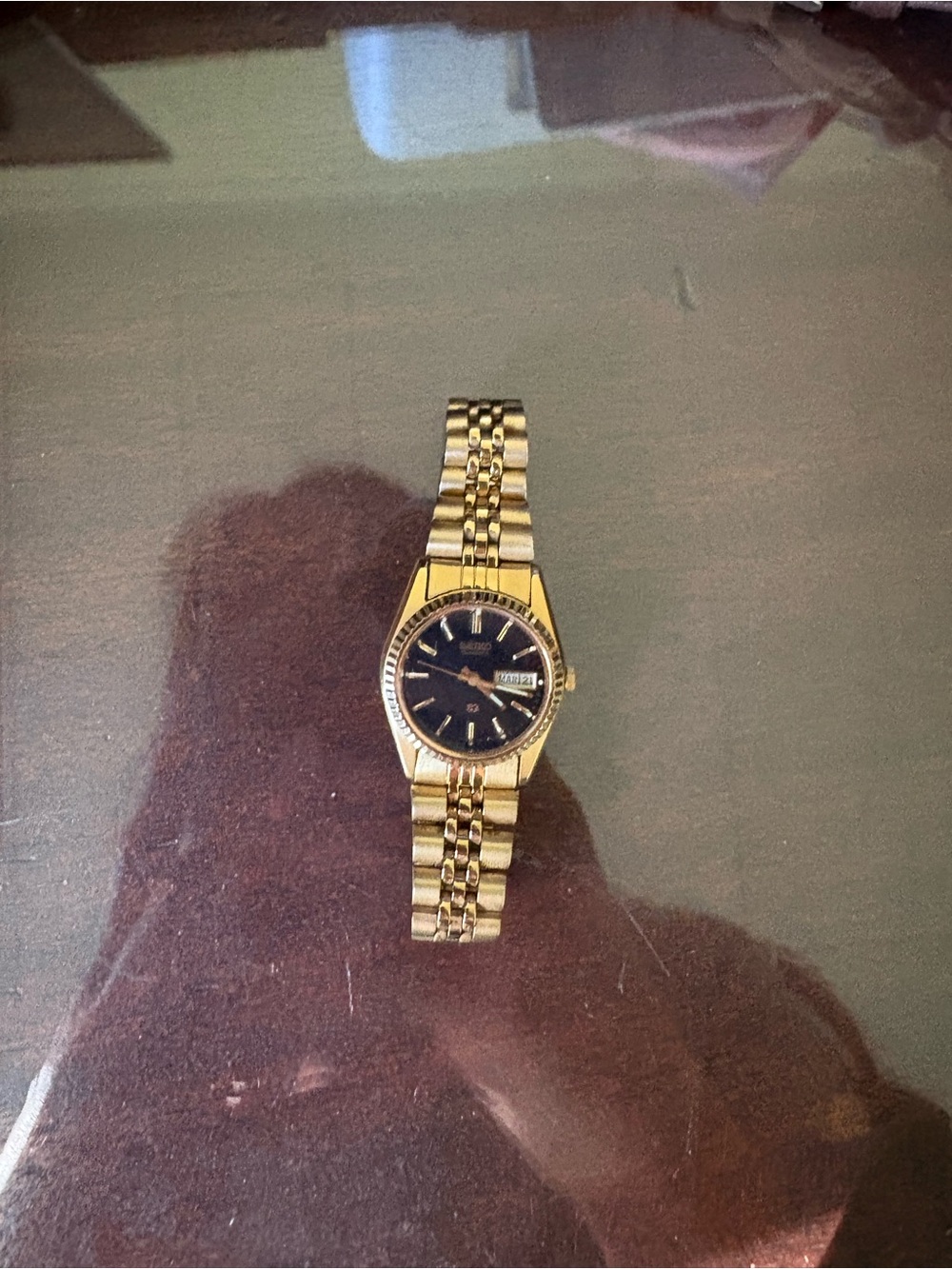 Seiko Gold-Tone Watch with Black Dial and Bracelet